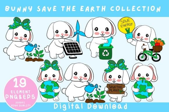 Download Cute Eco Bunny Clipart Save the Earth - Eco Collection