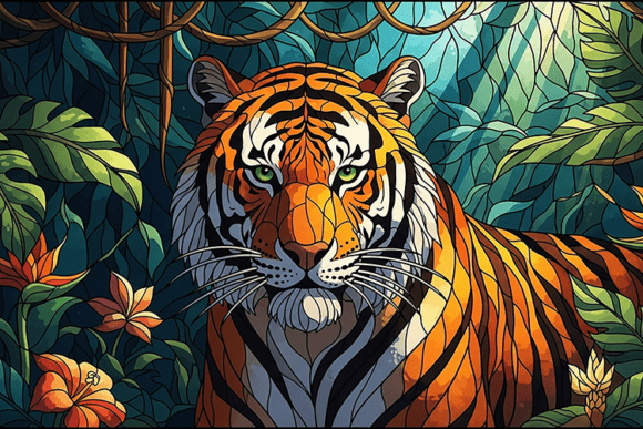 Download Tiger Lush Jungle Setting Stained Glass - Set Collection