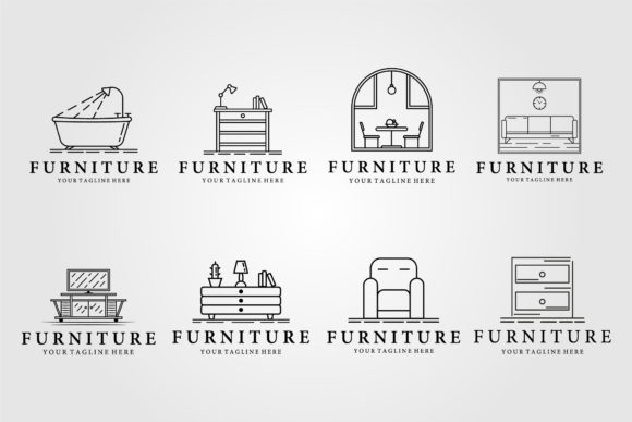 Download Set of Furniture Logo Line Art Vector - Set Collection