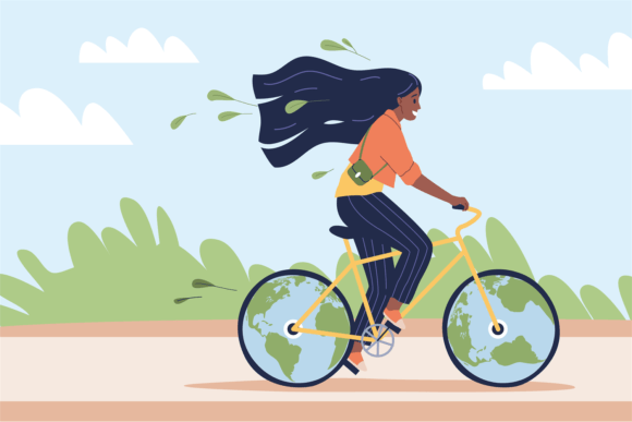 Download Eco-friendly Transport. Happy Woman Ride - Eco Collection
