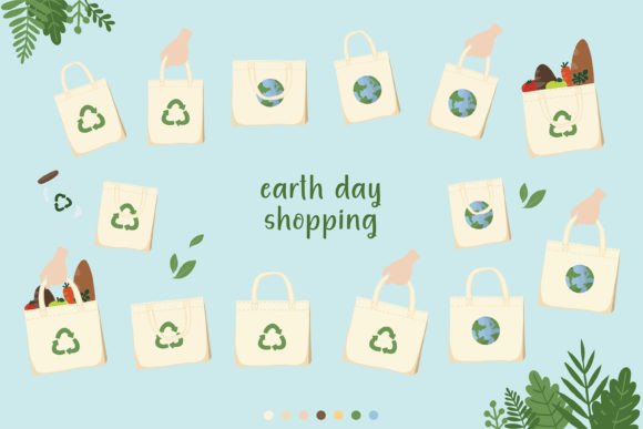 Download Earth Day Eco Shopping Bag Clip Art Set - Set Collection