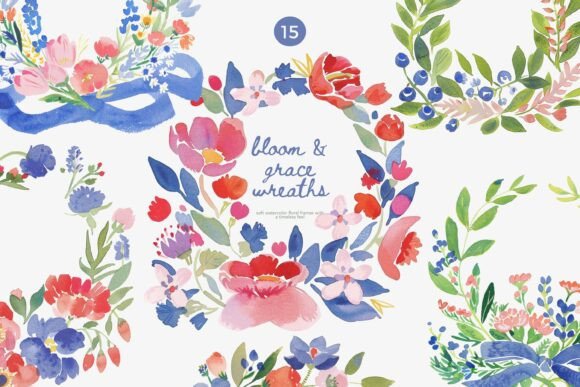Download Watercolor Floral Wreaths Clipart Set - Premium Resources