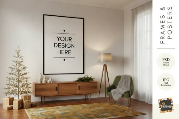 Download Warm Living Room Christmas Frame Mockup - Frame Collection
