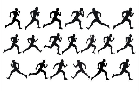 Download Running Sprint Man Black Silhouette Set - Set Collection