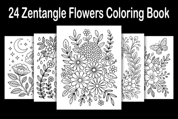 Download 24 Zentangle Flowers Coloring Book - Zen Collection