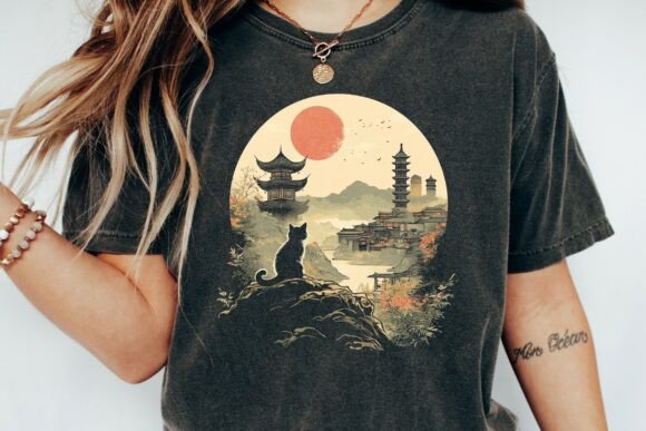 Download Black Cat Zen Garden Pagodas Sun Png - Premium Resources