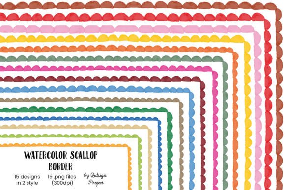 Download 15 Watercolor Scallop Border, Decorative - Eco Collection