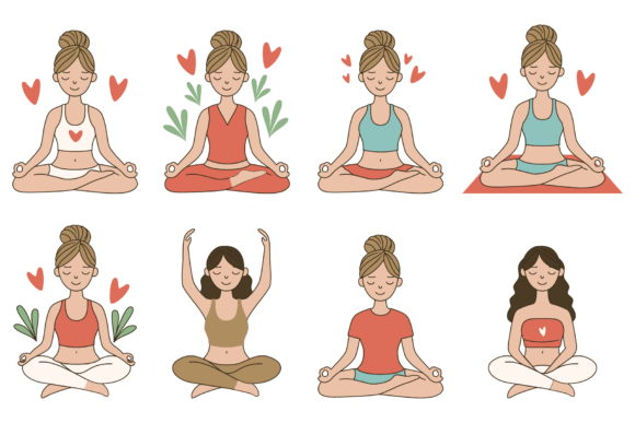 Download Yoga Meditation Women Illustration Set - Set Collection