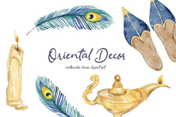 Download Watercolor Oriental Decor Clipart Set - Set Collection
