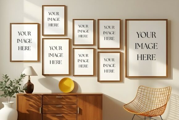 Download Retro Room 8 Frame Wall Mockup - Frame Collection