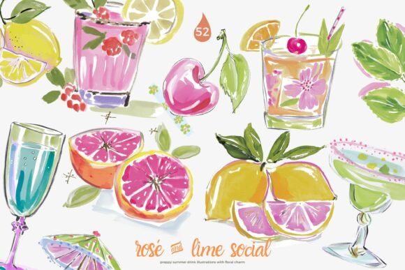 Download Preppy Cocktail Watercolor Clipart Set - Premium Resources