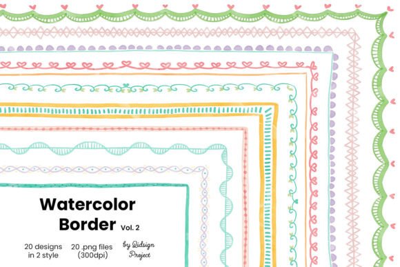 Download 20 Doodle Watercolor Border, Decorative - Eco Collection